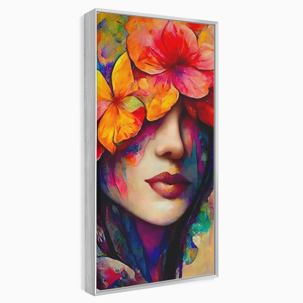 Tablou Canvas Premium LuxCanva® A1302, Flowers In Hair, Living, Fata, Flori Colorate, Arta, Zambet, Dormitor, Culori Vibrante