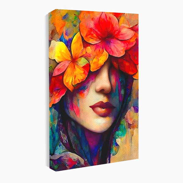 Tablou Canvas Premium LuxCanva® A1302, Flowers In Hair, Living, Fata, Flori Colorate, Arta, Zambet, Dormitor, Culori Vibrante
