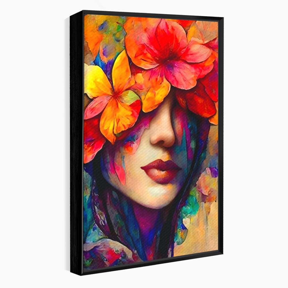 Tablou Canvas Premium LuxCanva® A1302, Flowers In Hair, Living, Fata, Flori Colorate, Arta, Zambet, Dormitor, Culori Vibrante