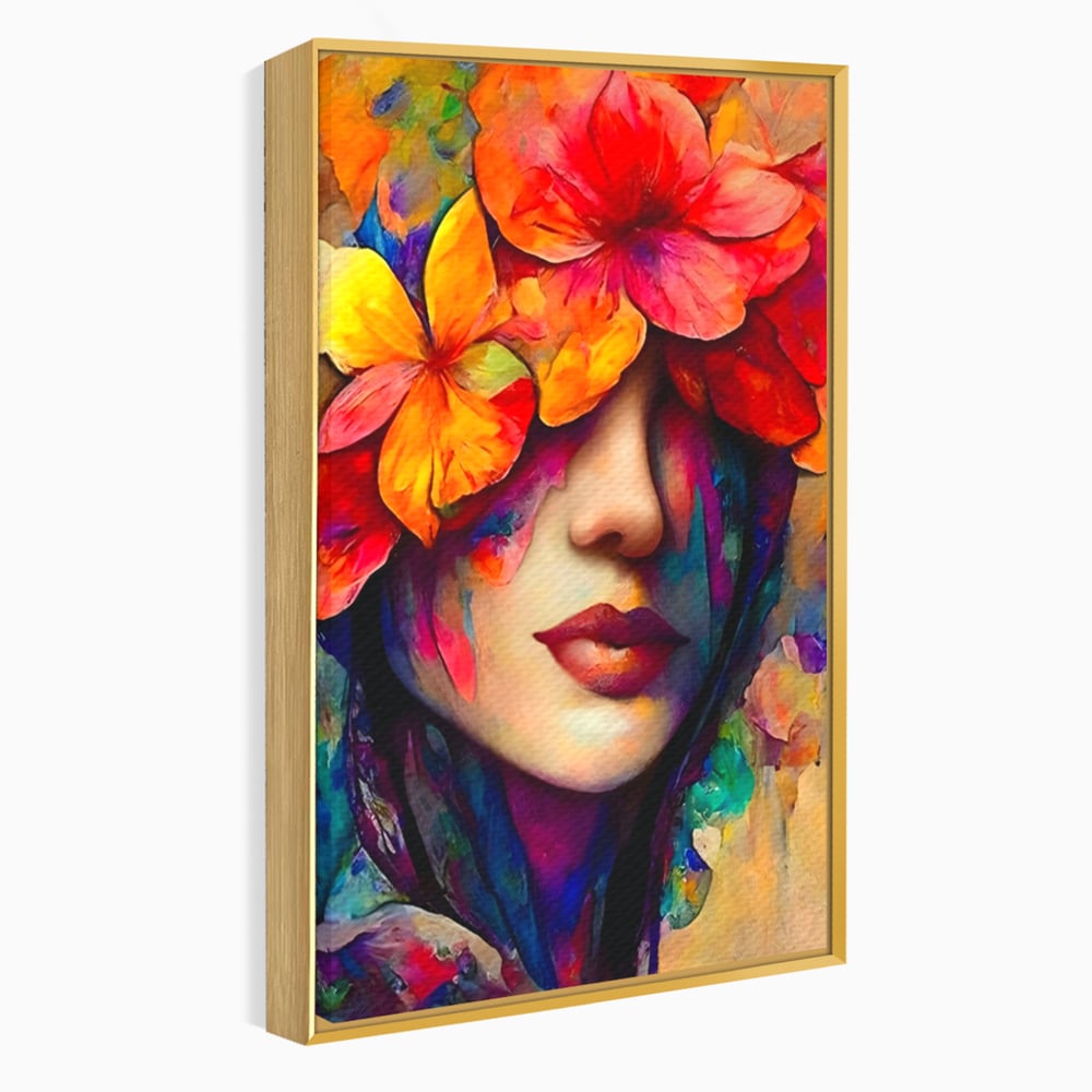 Tablou Canvas Premium LuxCanva® A1302, Flowers In Hair, Living, Fata, Flori Colorate, Arta, Zambet, Dormitor, Culori Vibrante