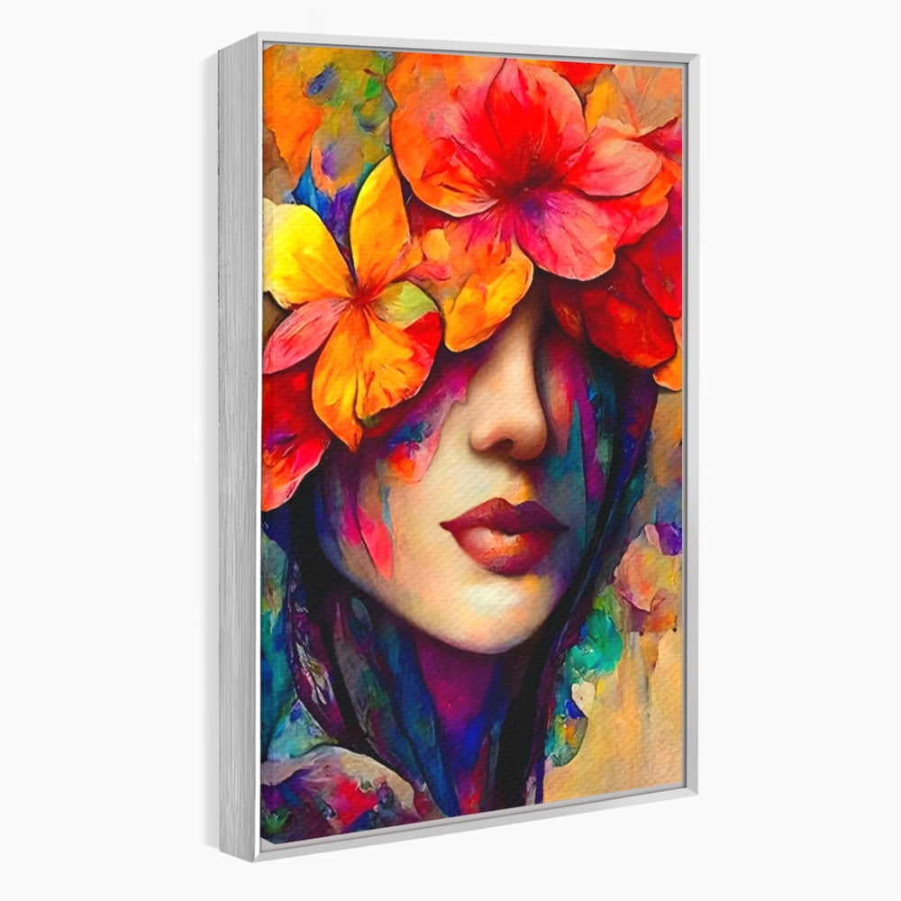 Tablou Canvas Premium LuxCanva® A1302, Flowers In Hair, Living, Fata, Flori Colorate, Arta, Zambet, Dormitor, Culori Vibrante