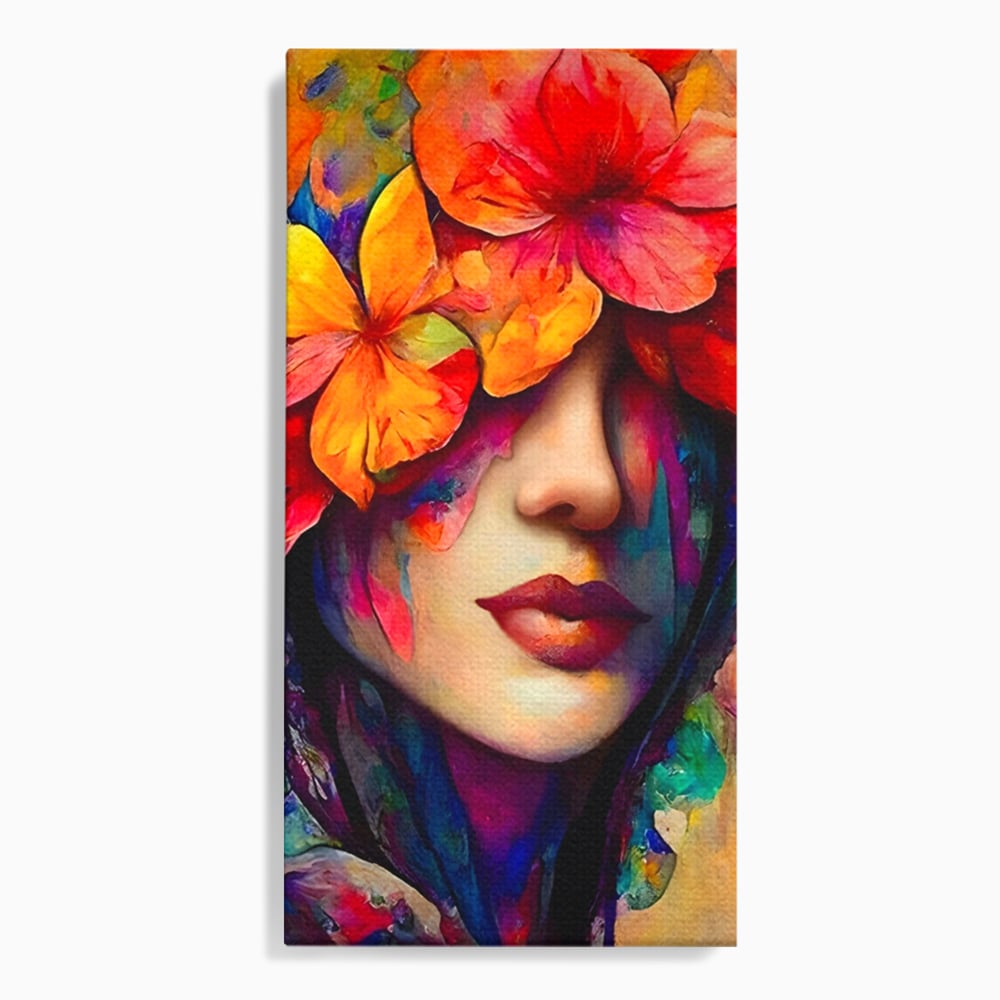 Tablou Canvas Premium LuxCanva® A1302, Flowers In Hair, Living, Fata, Flori Colorate, Arta, Zambet, Dormitor, Culori Vibrante