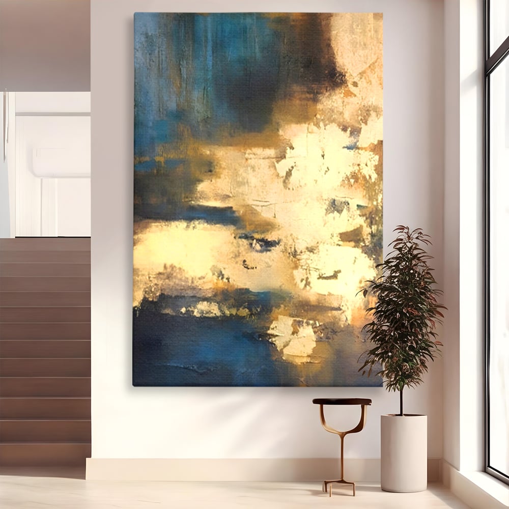 Tablou Canvas Premium LuxCanva® A1303, Abstract Gold, Living, Auriu, Abstract, Albastru, Dormitor, Culori Vibrante