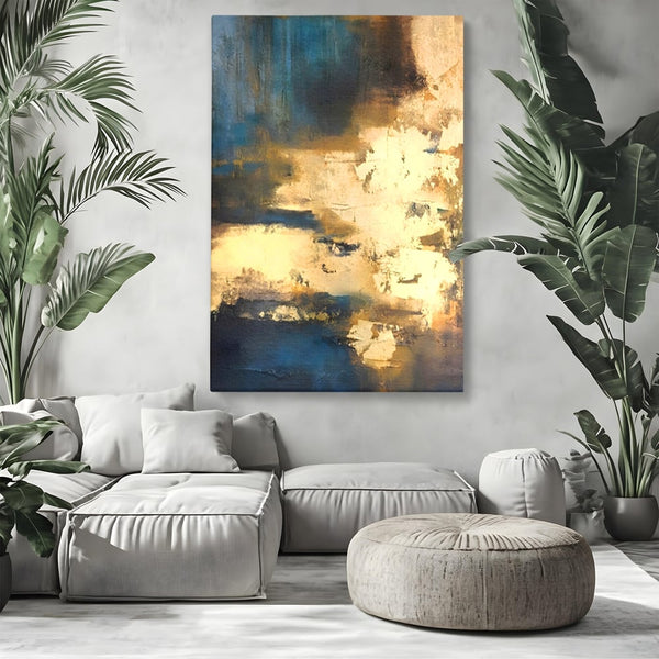 Tablou Canvas Premium LuxCanva® A1303, Abstract Gold, Living, Auriu, Abstract, Albastru, Dormitor, Culori Vibrante