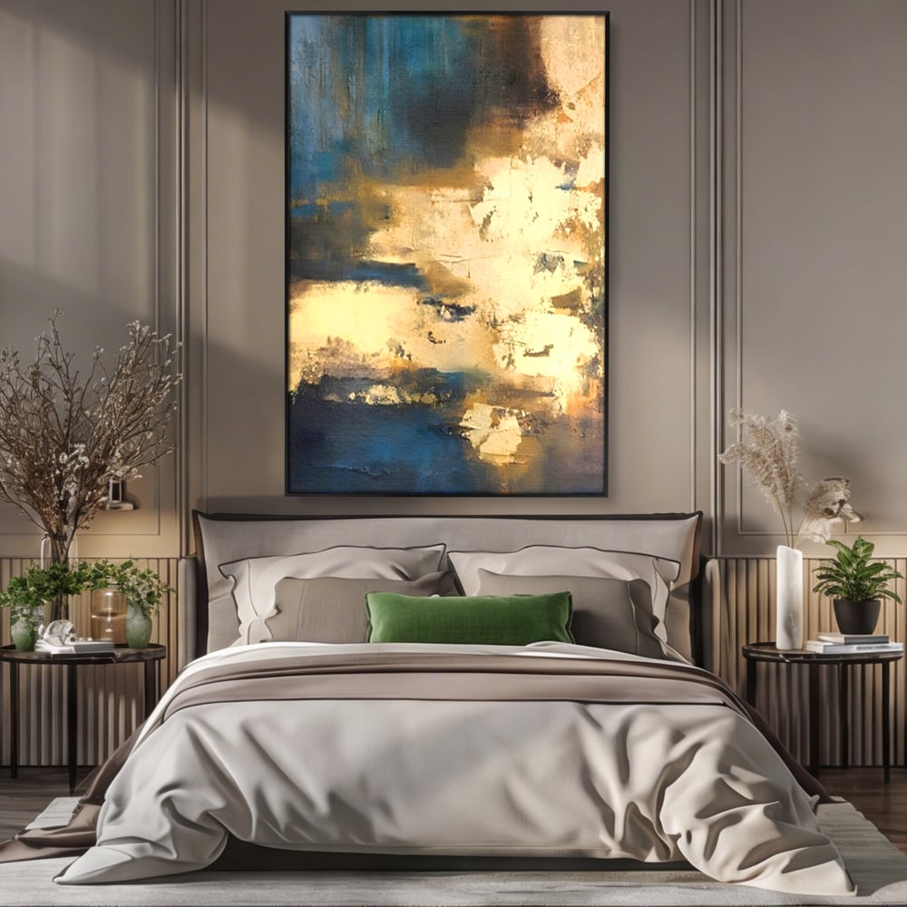 Tablou Canvas Premium LuxCanva® A1303, Abstract Gold, Living, Auriu, Abstract, Albastru, Dormitor, Culori Vibrante
