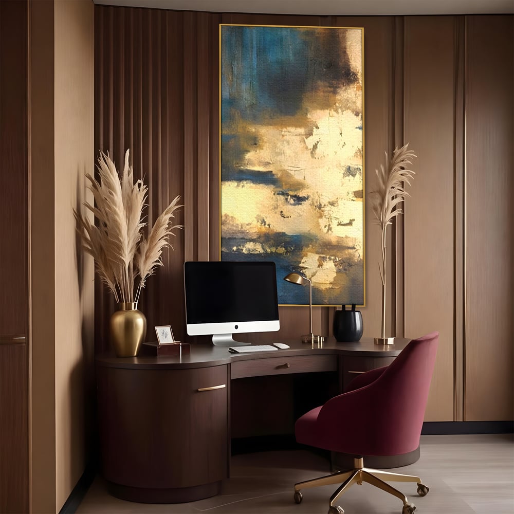 Tablou Canvas Premium LuxCanva® A1303, Abstract Gold, Living, Auriu, Abstract, Albastru, Dormitor, Culori Vibrante