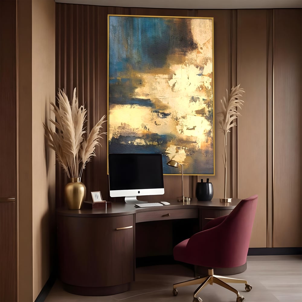 Tablou Canvas Premium LuxCanva® A1303, Abstract Gold, Living, Auriu, Abstract, Albastru, Dormitor, Culori Vibrante