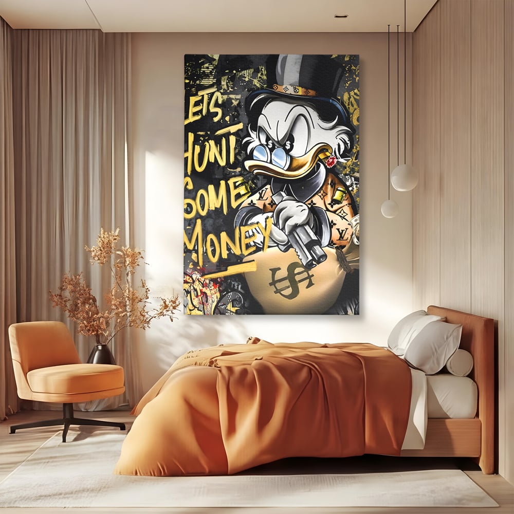 Tablou Canvas Premium LuxCanva® A1305, Let's Hunt!, Living, Scrooge Duck, Desene Animate, Money, Dormitor, Culori Vibrante
