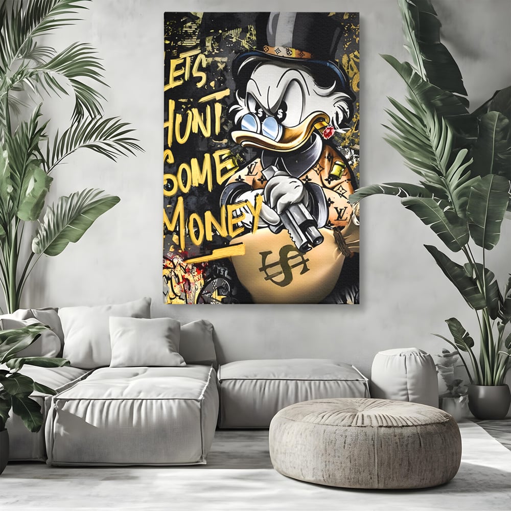 Tablou Canvas Premium LuxCanva® A1305, Let's Hunt!, Living, Scrooge Duck, Desene Animate, Money, Dormitor, Culori Vibrante