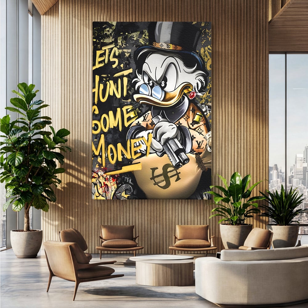 Tablou Canvas Premium LuxCanva® A1305, Let's Hunt!, Living, Scrooge Duck, Desene Animate, Money, Dormitor, Culori Vibrante