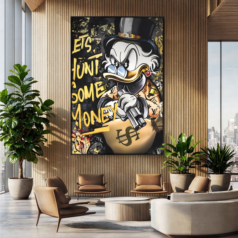 Tablou Canvas Premium LuxCanva® A1305, Let's Hunt!, Living, Scrooge Duck, Desene Animate, Money, Dormitor, Culori Vibrante