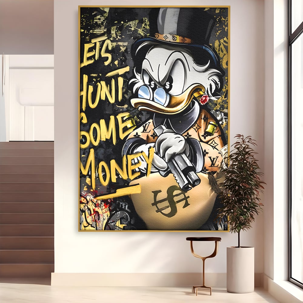 Tablou Canvas Premium LuxCanva® A1305, Let's Hunt!, Living, Scrooge Duck, Desene Animate, Money, Dormitor, Culori Vibrante