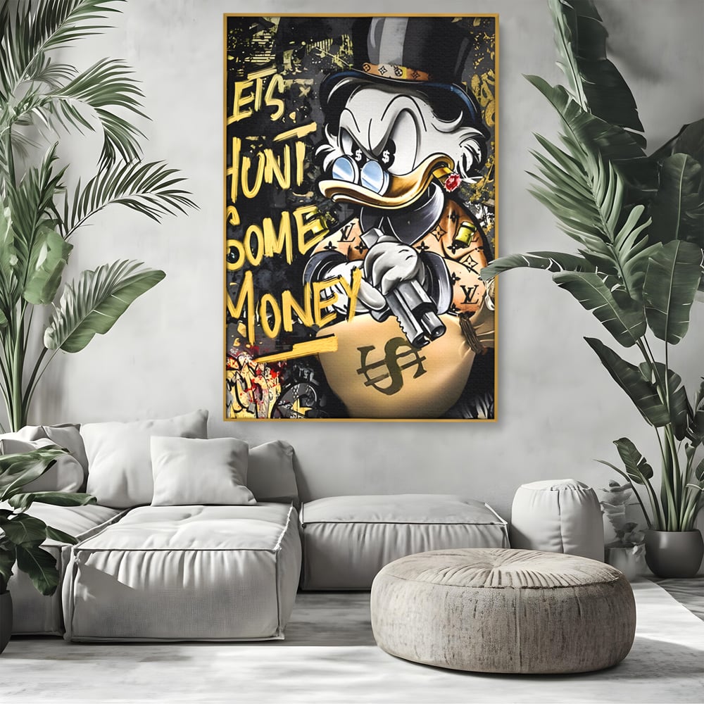 Tablou Canvas Premium LuxCanva® A1305, Let's Hunt!, Living, Scrooge Duck, Desene Animate, Money, Dormitor, Culori Vibrante