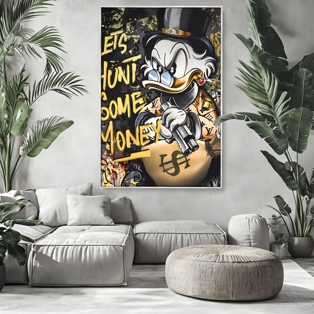 Tablou Canvas Premium LuxCanva® A1305, Let's Hunt!, Living, Scrooge Duck, Desene Animate, Money, Dormitor, Culori Vibrante