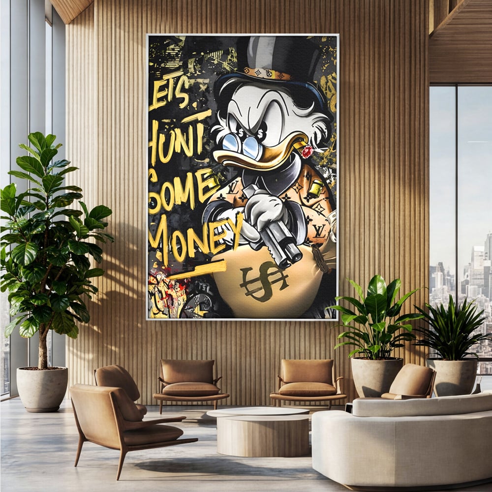 Tablou Canvas Premium LuxCanva® A1305, Let's Hunt!, Living, Scrooge Duck, Desene Animate, Money, Dormitor, Culori Vibrante