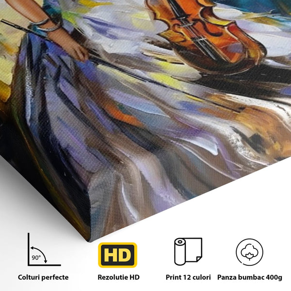 Tablou Canvas Premium LuxCanva® A1306, Fata Cu Vioara , Living, Femeie, Frumusete, Eleganta, Instrument Muzical, Dormitor, Culori Vibrante