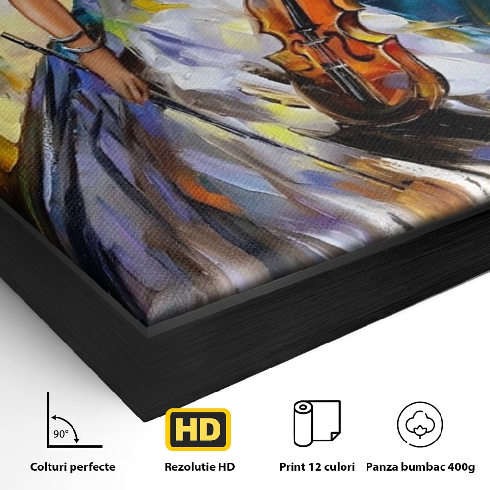 Tablou Canvas Premium LuxCanva® A1306, Fata Cu Vioara , Living, Femeie, Frumusete, Eleganta, Instrument Muzical, Dormitor, Culori Vibrante