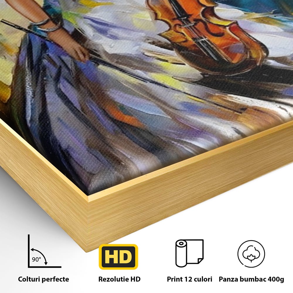 Tablou Canvas Premium LuxCanva® A1306, Fata Cu Vioara , Living, Femeie, Frumusete, Eleganta, Instrument Muzical, Dormitor, Culori Vibrante