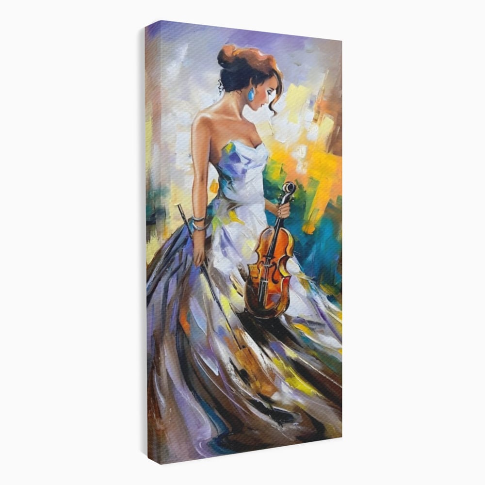 Tablou Canvas Premium LuxCanva® A1306, Fata Cu Vioara , Living, Femeie, Frumusete, Eleganta, Instrument Muzical, Dormitor, Culori Vibrante