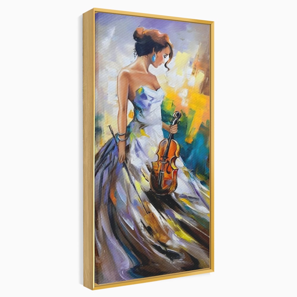 Tablou Canvas Premium LuxCanva® A1306, Fata Cu Vioara , Living, Femeie, Frumusete, Eleganta, Instrument Muzical, Dormitor, Culori Vibrante