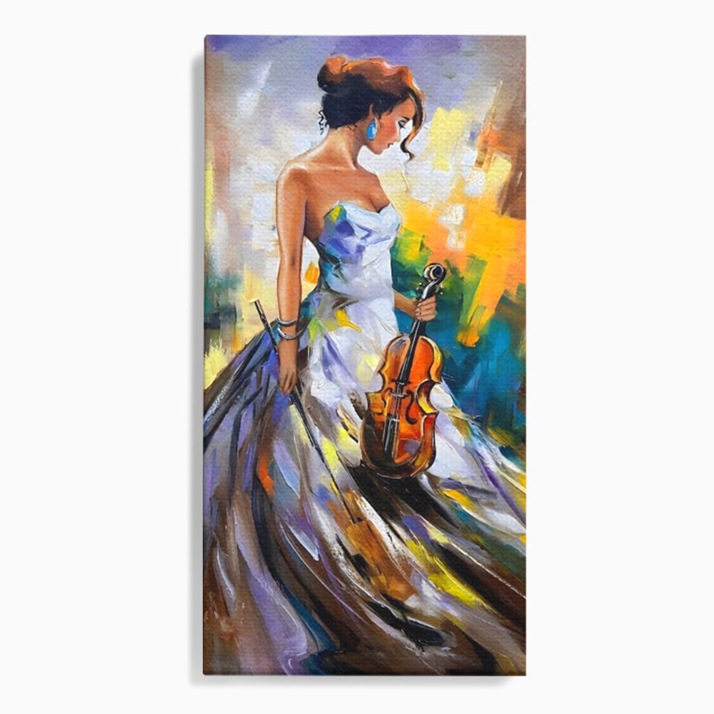 Tablou Canvas Premium LuxCanva® A1306, Fata Cu Vioara , Living, Femeie, Frumusete, Eleganta, Instrument Muzical, Dormitor, Culori Vibrante