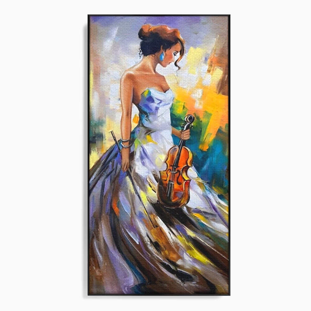 Tablou Canvas Premium LuxCanva® A1306, Fata Cu Vioara , Living, Femeie, Frumusete, Eleganta, Instrument Muzical, Dormitor, Culori Vibrante