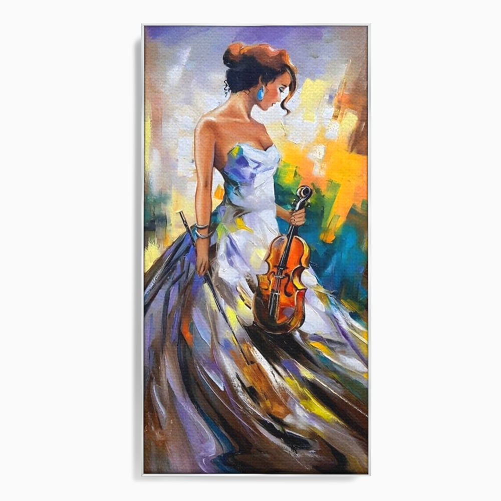 Tablou Canvas Premium LuxCanva® A1306, Fata Cu Vioara , Living, Femeie, Frumusete, Eleganta, Instrument Muzical, Dormitor, Culori Vibrante