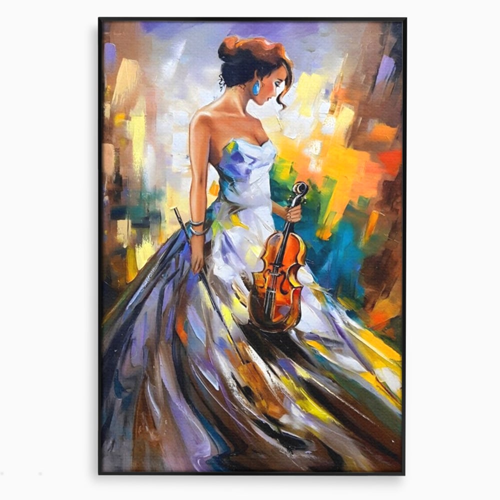 Tablou Canvas Premium LuxCanva® A1306, Fata Cu Vioara , Living, Femeie, Frumusete, Eleganta, Instrument Muzical, Dormitor, Culori Vibrante