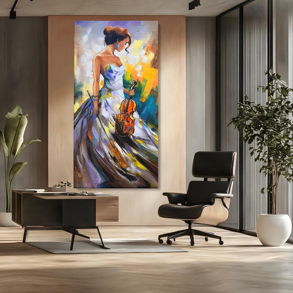 Tablou Canvas Premium LuxCanva® A1306, Fata Cu Vioara , Living, Femeie, Frumusete, Eleganta, Instrument Muzical, Dormitor, Culori Vibrante