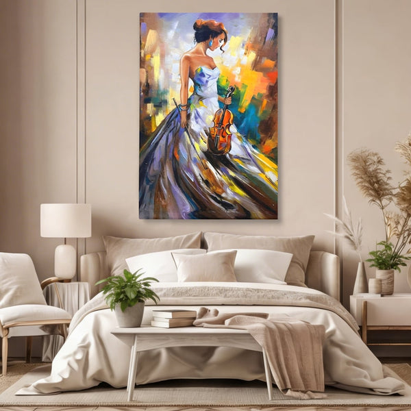 Tablou Canvas Premium LuxCanva® A1306, Fata Cu Vioara , Living, Femeie, Frumusete, Eleganta, Instrument Muzical, Dormitor, Culori Vibrante