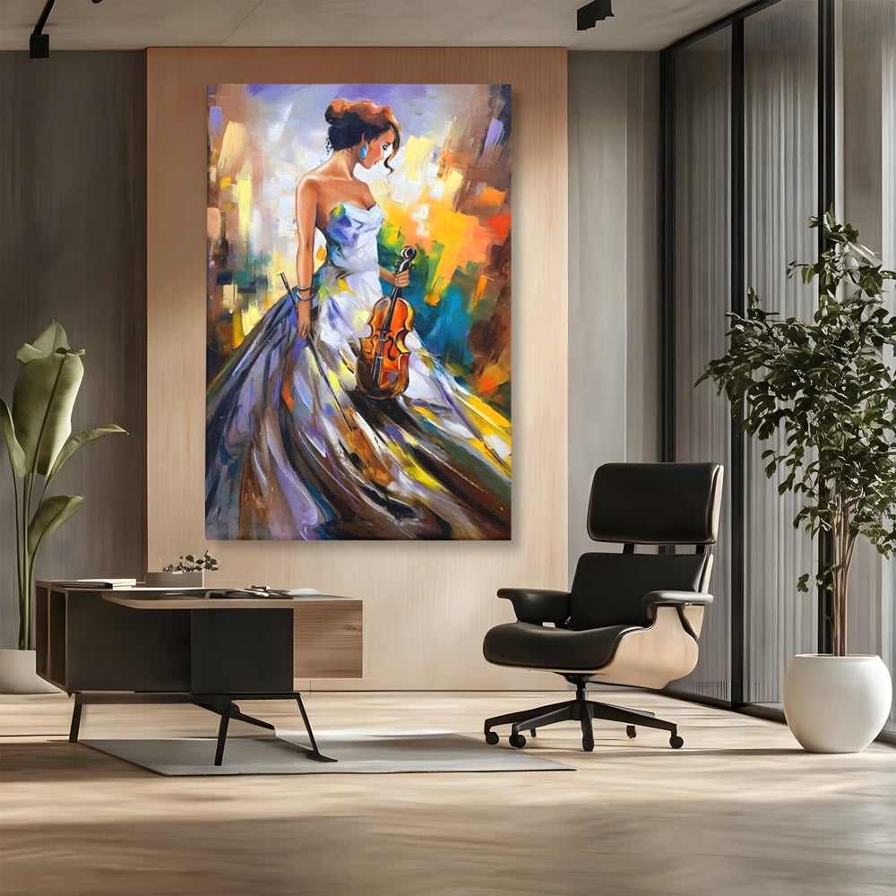 Tablou Canvas Premium LuxCanva® A1306, Fata Cu Vioara , Living, Femeie, Frumusete, Eleganta, Instrument Muzical, Dormitor, Culori Vibrante