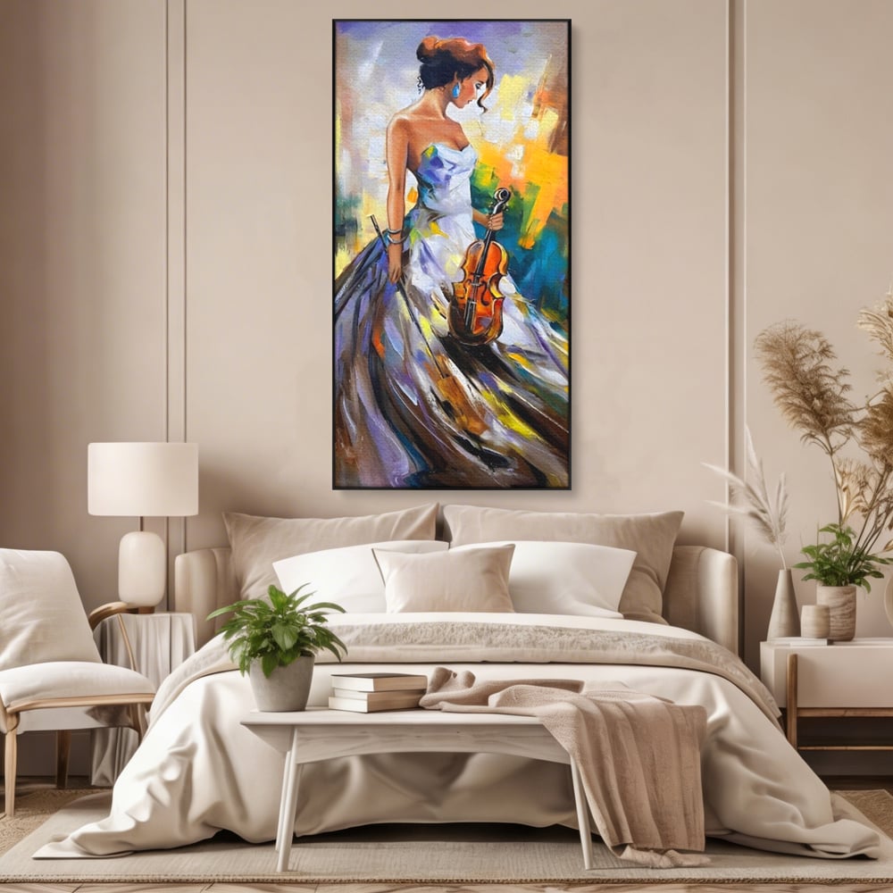 Tablou Canvas Premium LuxCanva® A1306, Fata Cu Vioara , Living, Femeie, Frumusete, Eleganta, Instrument Muzical, Dormitor, Culori Vibrante