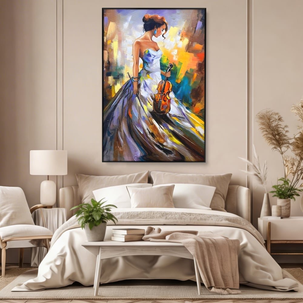 Tablou Canvas Premium LuxCanva® A1306, Fata Cu Vioara , Living, Femeie, Frumusete, Eleganta, Instrument Muzical, Dormitor, Culori Vibrante