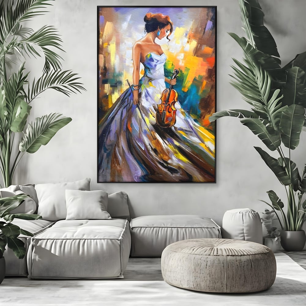 Tablou Canvas Premium LuxCanva® A1306, Fata Cu Vioara , Living, Femeie, Frumusete, Eleganta, Instrument Muzical, Dormitor, Culori Vibrante