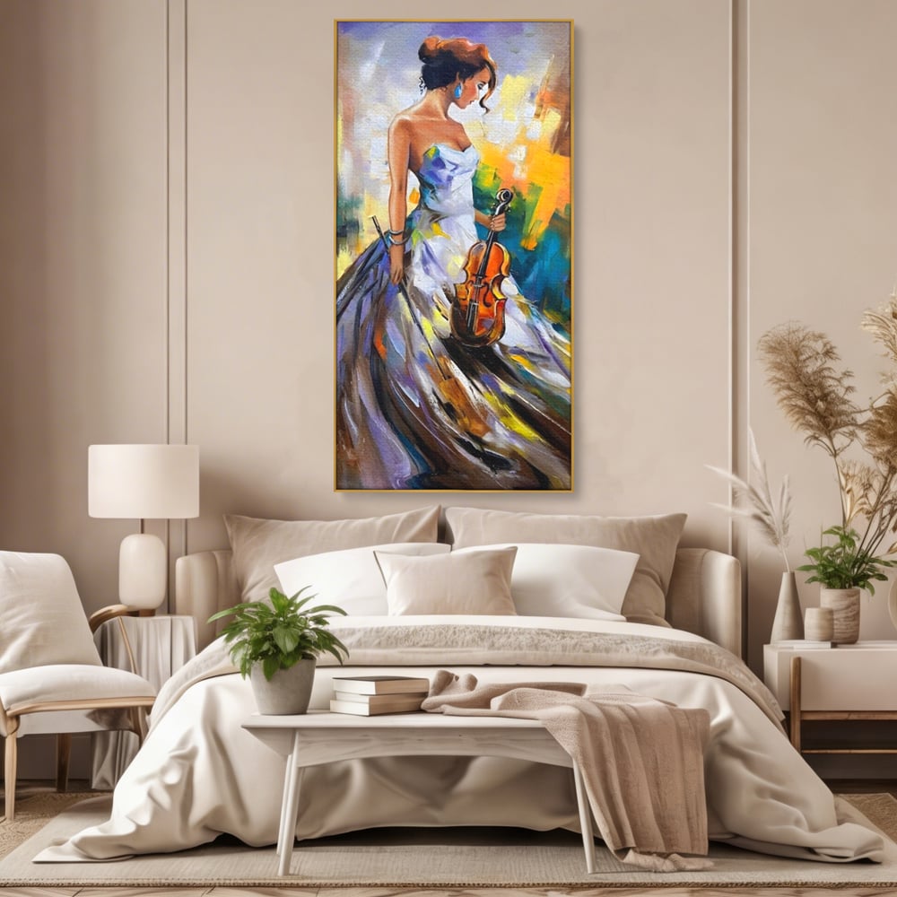 Tablou Canvas Premium LuxCanva® A1306, Fata Cu Vioara , Living, Femeie, Frumusete, Eleganta, Instrument Muzical, Dormitor, Culori Vibrante