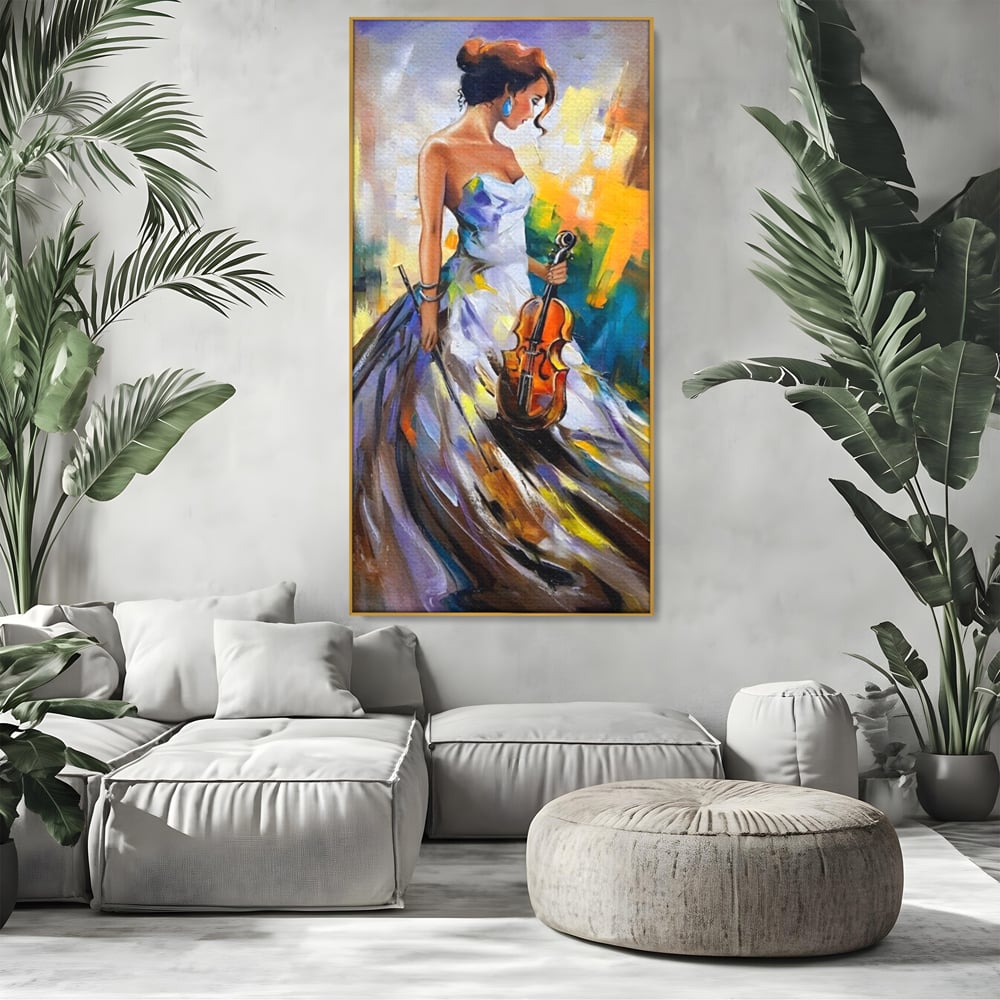 Tablou Canvas Premium LuxCanva® A1306, Fata Cu Vioara , Living, Femeie, Frumusete, Eleganta, Instrument Muzical, Dormitor, Culori Vibrante