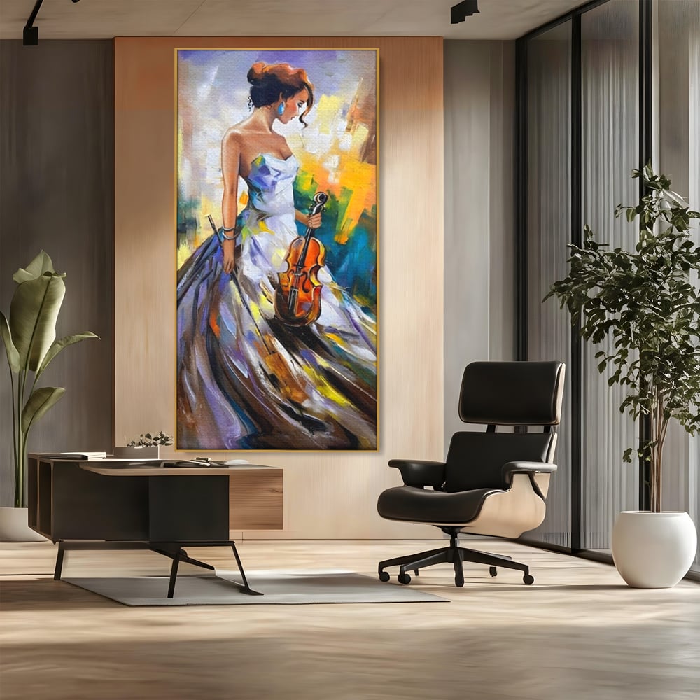 Tablou Canvas Premium LuxCanva® A1306, Fata Cu Vioara , Living, Femeie, Frumusete, Eleganta, Instrument Muzical, Dormitor, Culori Vibrante