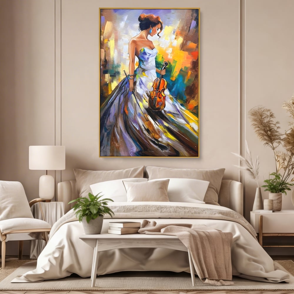 Tablou Canvas Premium LuxCanva® A1306, Fata Cu Vioara , Living, Femeie, Frumusete, Eleganta, Instrument Muzical, Dormitor, Culori Vibrante