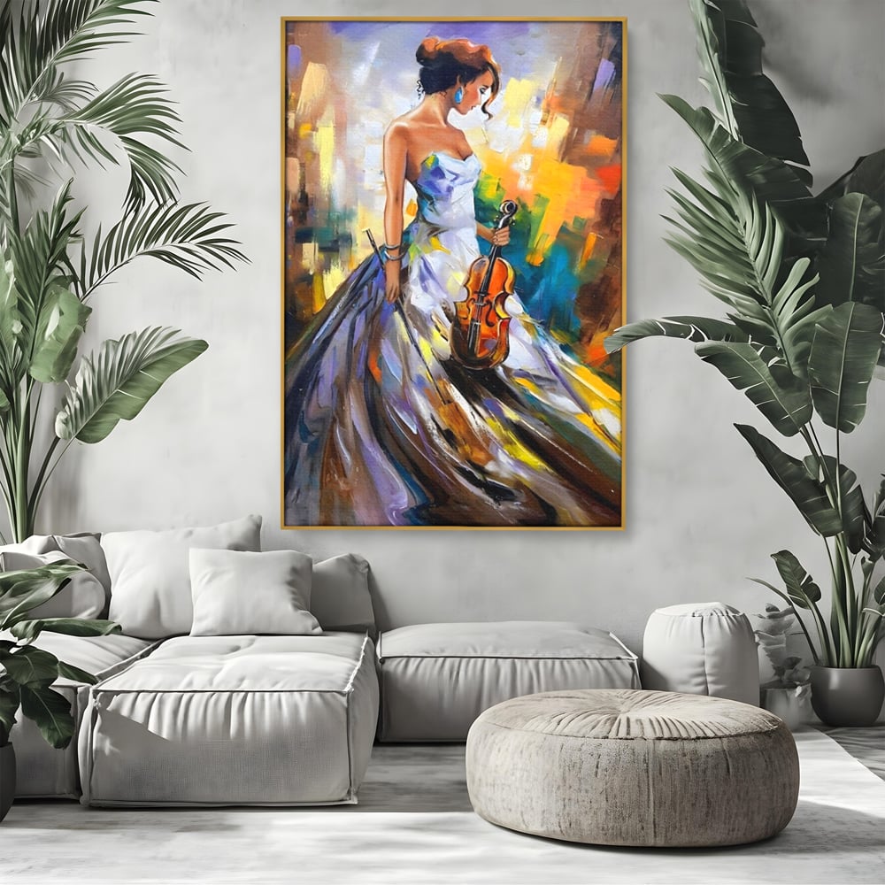 Tablou Canvas Premium LuxCanva® A1306, Fata Cu Vioara , Living, Femeie, Frumusete, Eleganta, Instrument Muzical, Dormitor, Culori Vibrante