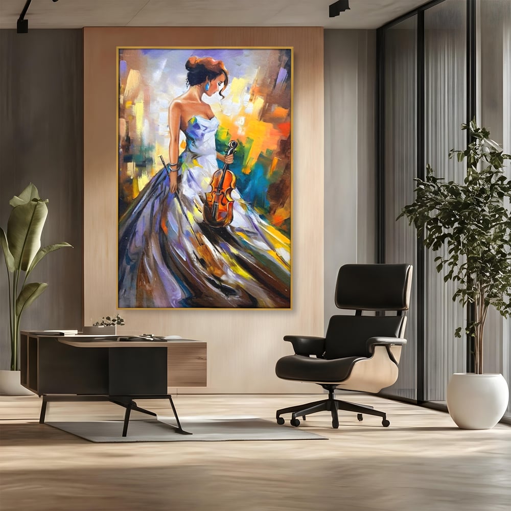 Tablou Canvas Premium LuxCanva® A1306, Fata Cu Vioara , Living, Femeie, Frumusete, Eleganta, Instrument Muzical, Dormitor, Culori Vibrante
