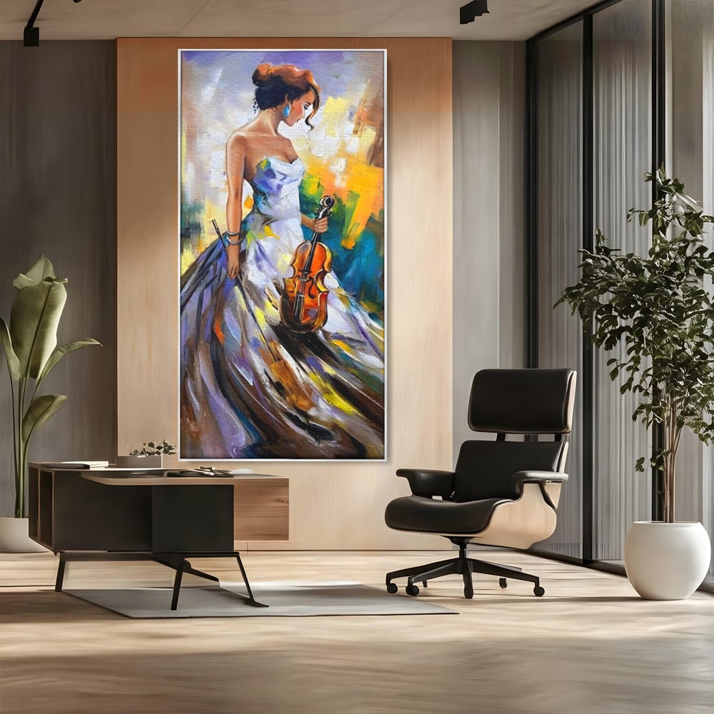 Tablou Canvas Premium LuxCanva® A1306, Fata Cu Vioara , Living, Femeie, Frumusete, Eleganta, Instrument Muzical, Dormitor, Culori Vibrante