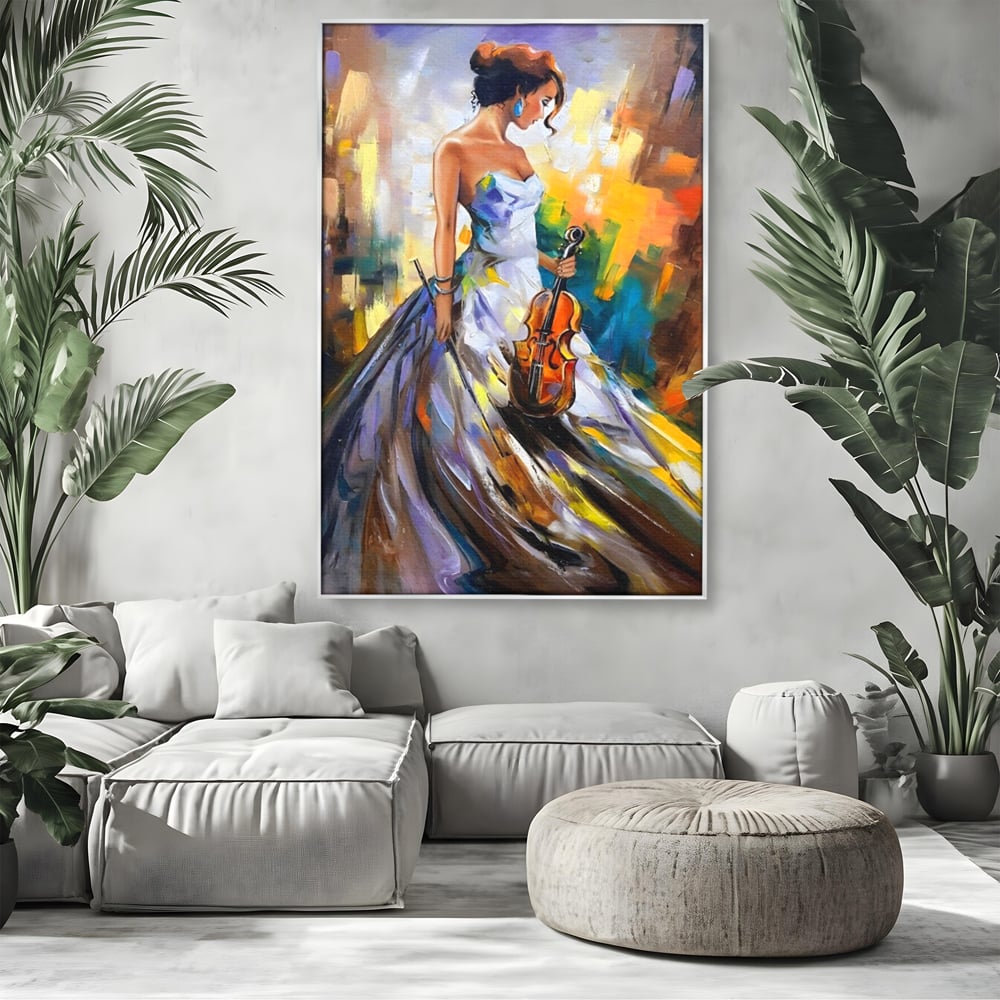 Tablou Canvas Premium LuxCanva® A1306, Fata Cu Vioara , Living, Femeie, Frumusete, Eleganta, Instrument Muzical, Dormitor, Culori Vibrante