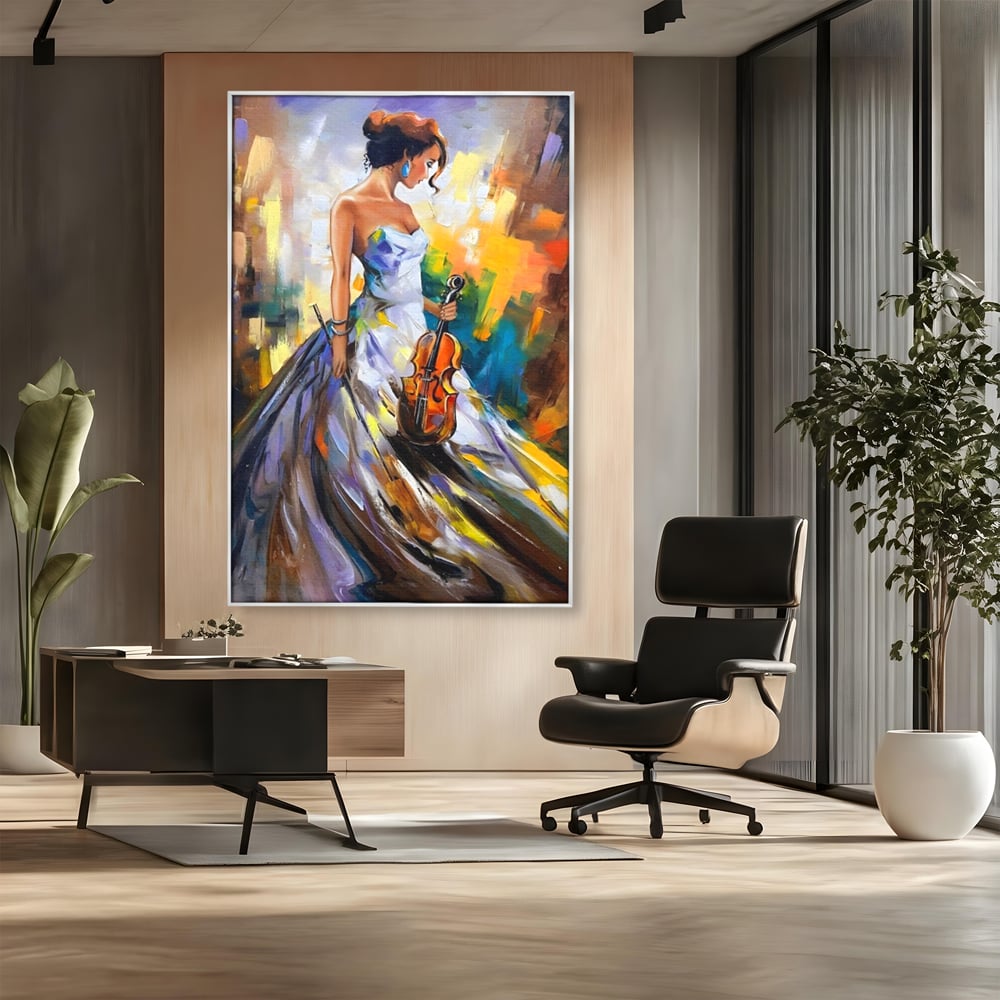 Tablou Canvas Premium LuxCanva® A1306, Fata Cu Vioara , Living, Femeie, Frumusete, Eleganta, Instrument Muzical, Dormitor, Culori Vibrante