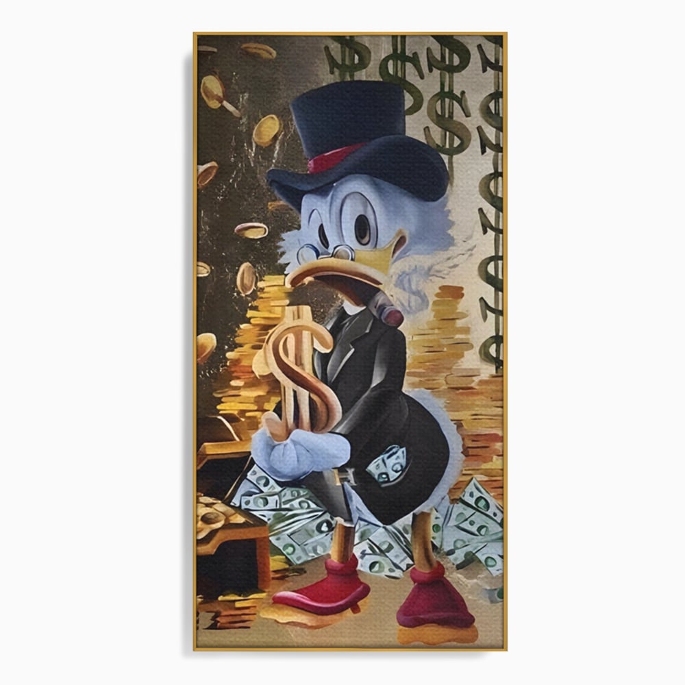 Tablou Canvas Premium, LuxCanva® A1309, Baby Scrooge Duck,  Living, Dolar, Bani, Desene Animate, Birou, Culori Vibrante