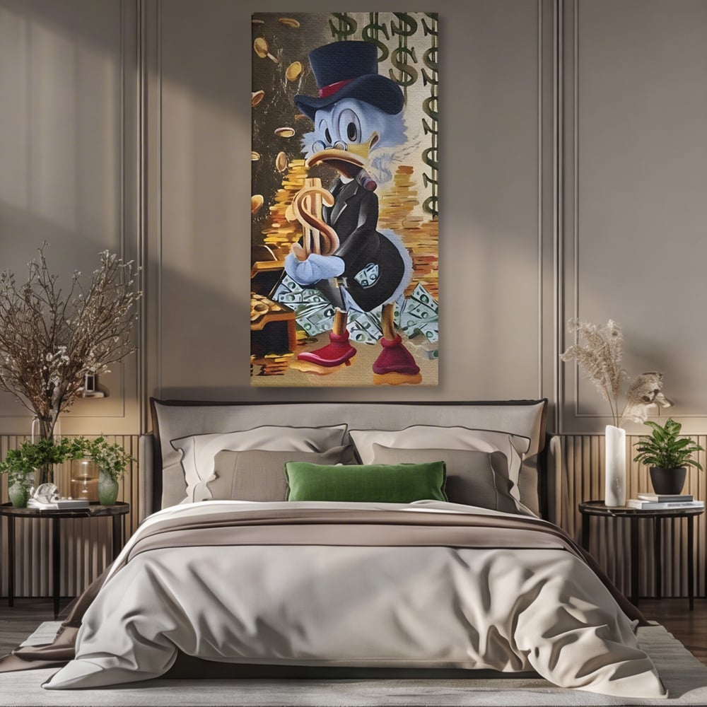 Tablou Canvas Premium, LuxCanva® A1309, Baby Scrooge Duck,  Living, Dolar, Bani, Desene Animate, Birou, Culori Vibrante