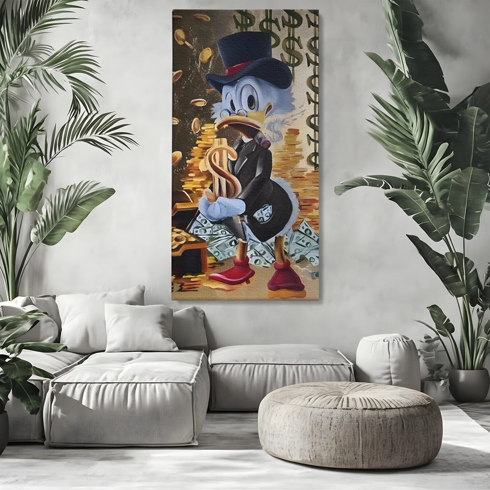 Tablou Canvas Premium, LuxCanva® A1309, Baby Scrooge Duck,  Living, Dolar, Bani, Desene Animate, Birou, Culori Vibrante