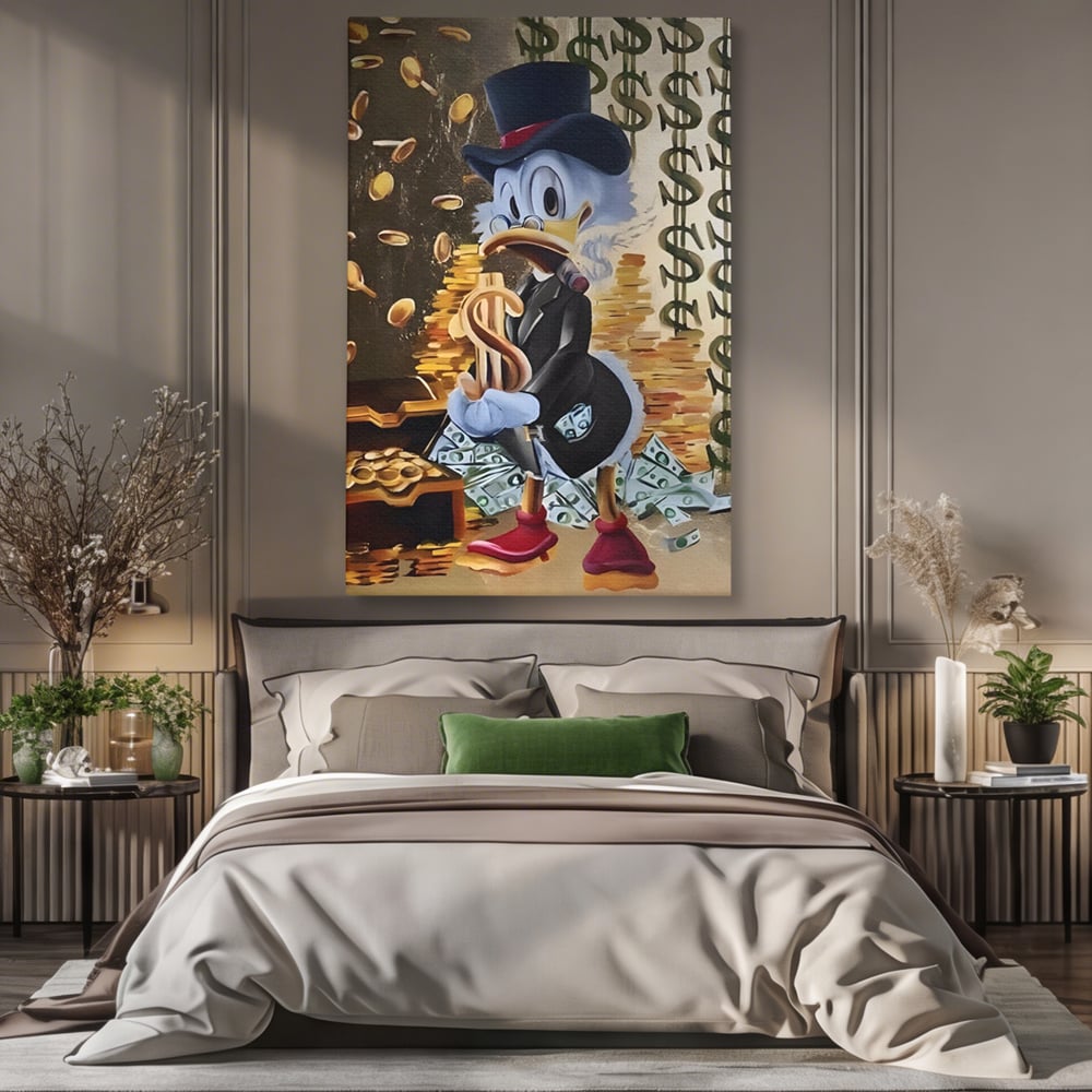 Tablou Canvas Premium, LuxCanva® A1309, Baby Scrooge Duck,  Living, Dolar, Bani, Desene Animate, Birou, Culori Vibrante
