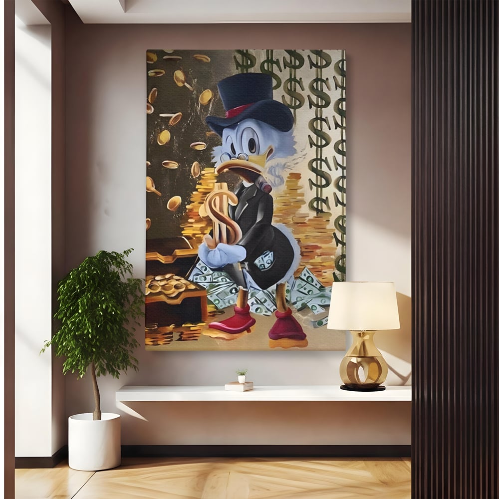 Tablou Canvas Premium, LuxCanva® A1309, Baby Scrooge Duck,  Living, Dolar, Bani, Desene Animate, Birou, Culori Vibrante