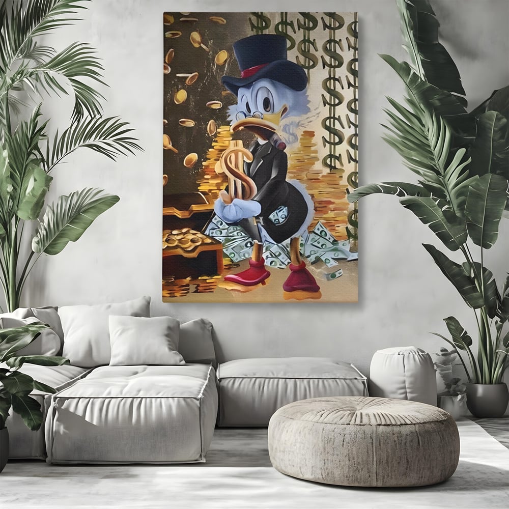 Tablou Canvas Premium, LuxCanva® A1309, Baby Scrooge Duck,  Living, Dolar, Bani, Desene Animate, Birou, Culori Vibrante