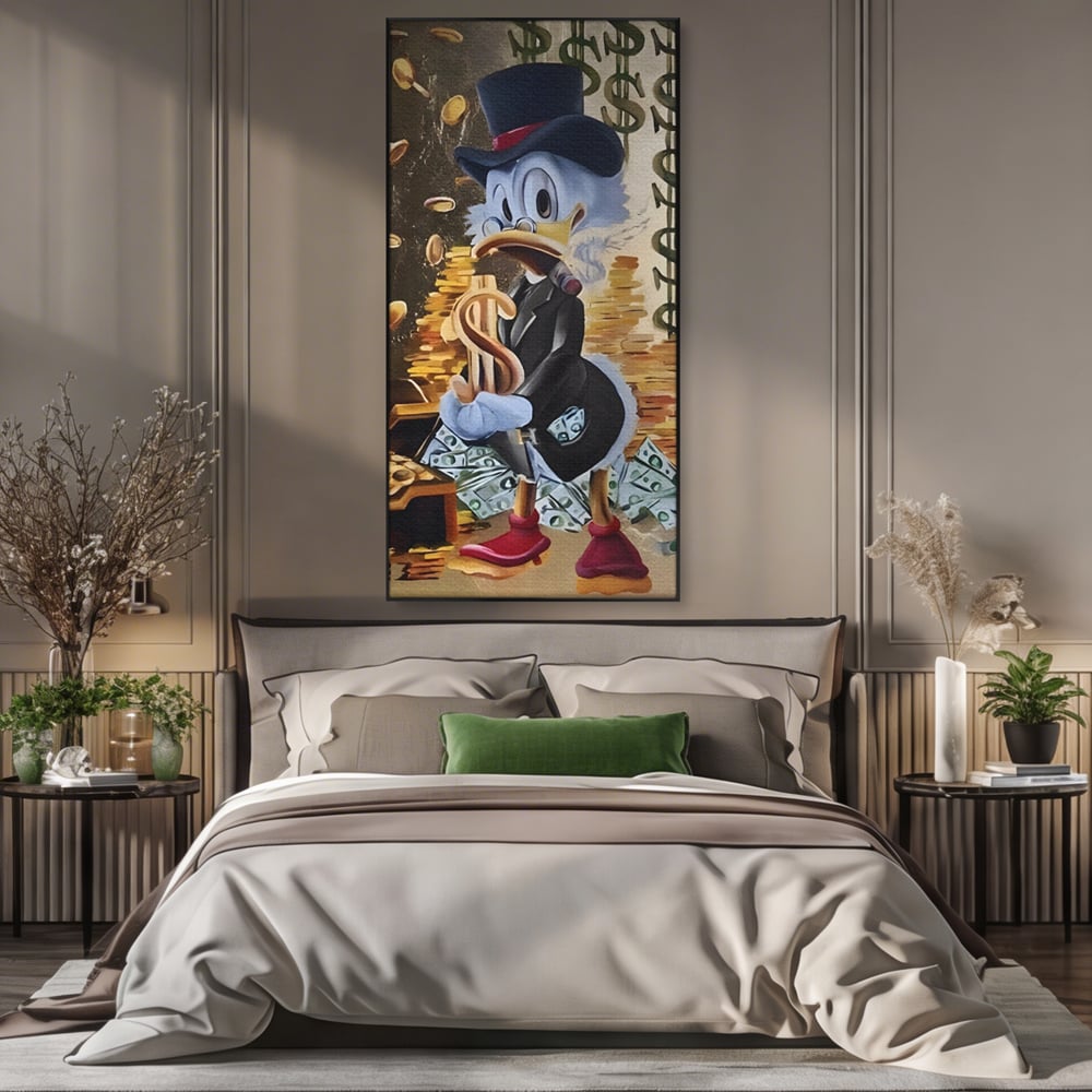 Tablou Canvas Premium, LuxCanva® A1309, Baby Scrooge Duck,  Living, Dolar, Bani, Desene Animate, Birou, Culori Vibrante
